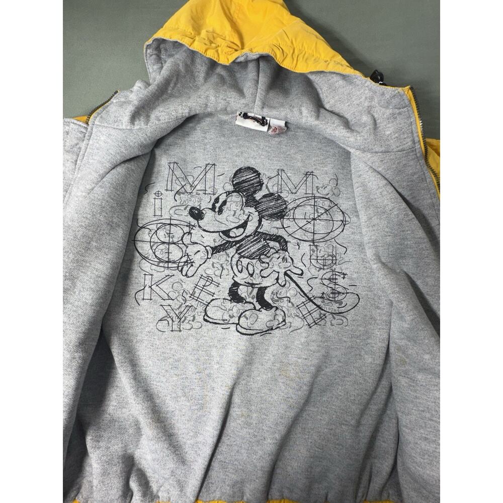 Vintage Disneyland Mickey Mouse Jacket Hooded Nylon Spell Out Yellow Lined Large - Picture 5 of 6